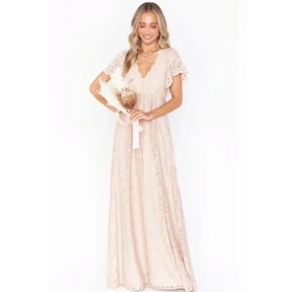 Show Me Your MuMu Sandra Lace Bridesmaid Dress Champagne 1X Like New